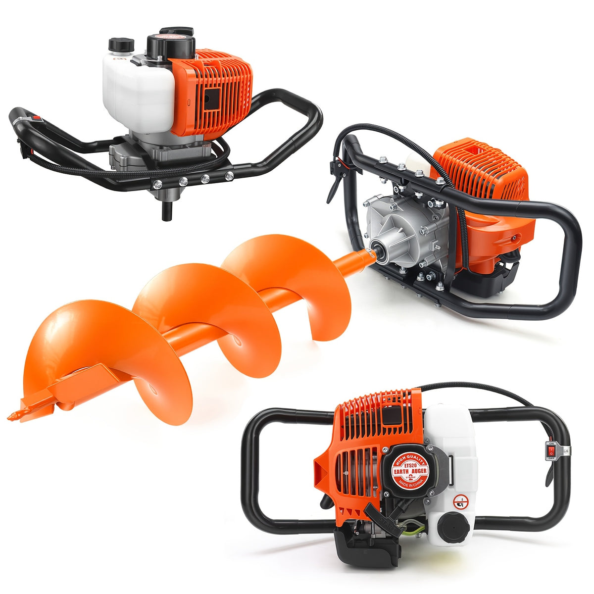 63CC Chisel Hole Excavator, Equipped with 2 Chisel Drill Bits (6 Inches And 10 Inches) And 3 Extension Rods, 2-Stroke Gasoline-Powered Earth Hole Excavator, for Farm Garden Plants