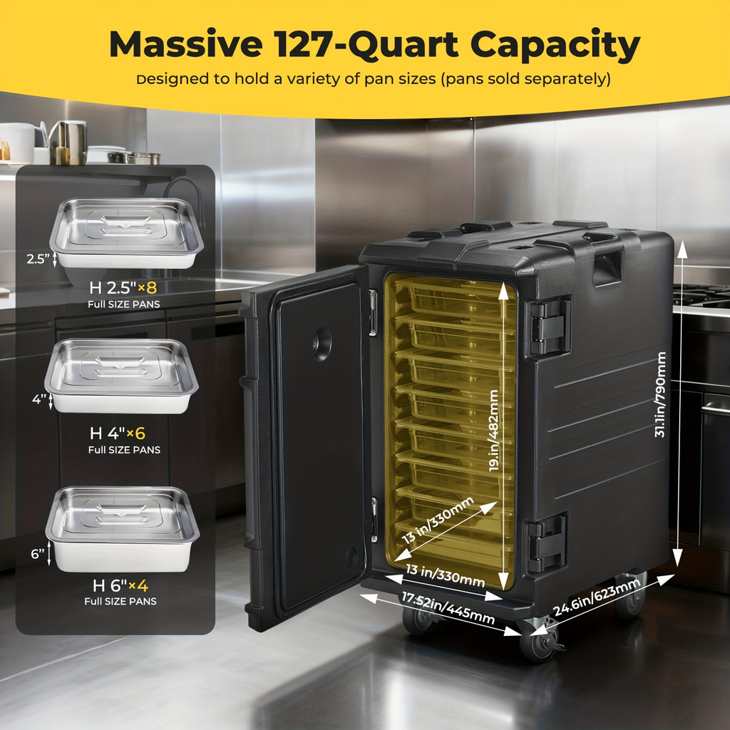 127QT Food Warmers with Swivel Casters, Hot Box Food Warmer, Catering Food Warmers for 8 Full Size Pans (NOT Included), Hot Boxes for Catering, Canteen, Christmas Party, Gathering, Restaurant Event