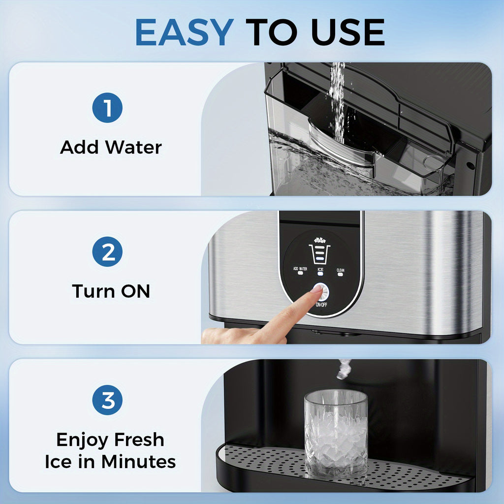 Self Dispensing Nugget Ice Maker Countertop, 46LB Per Day Automatic Chewable Ice, 44lbs/ 24H Nugget Ice Machine, for Home/ Party/ RV/ Camping