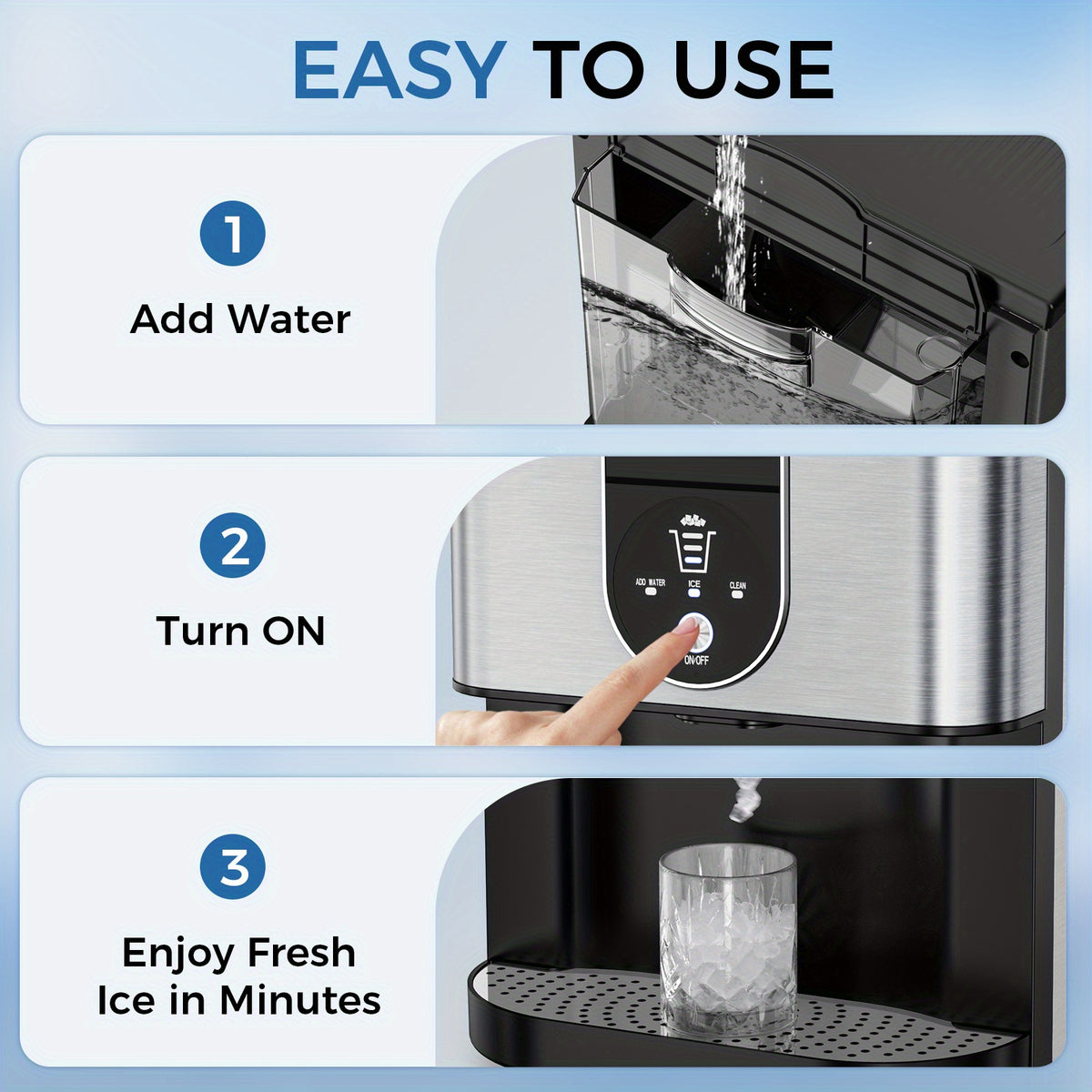 Self Dispensing Nugget Ice Maker Countertop, 46LB Per Day Automatic Chewable Ice, 44lbs/ 24H Nugget Ice Machine, for Home/ Party/ RV/ Camping
