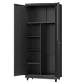 Metal Storage Cabinet with 4 Wheels, 71" H Metal Garage Cabinet, Broom Closet Storage Cabinet with Adjustable Shelves, Tool Storage Cabinets for Garage, Utility Room
