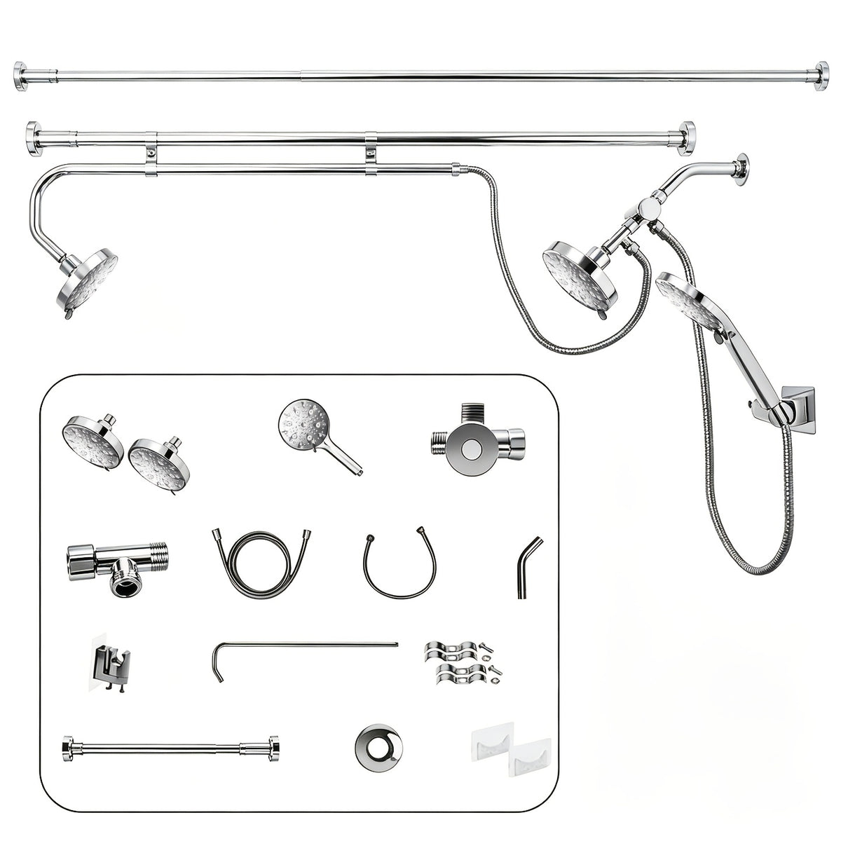 [Tandem Shower System] Dual Shower Heads for Couples - Tandem Shower System with Handheld Head, Triple Shower Head for Two People, High Pressure Adjustable Double and Handheld Shower Heads