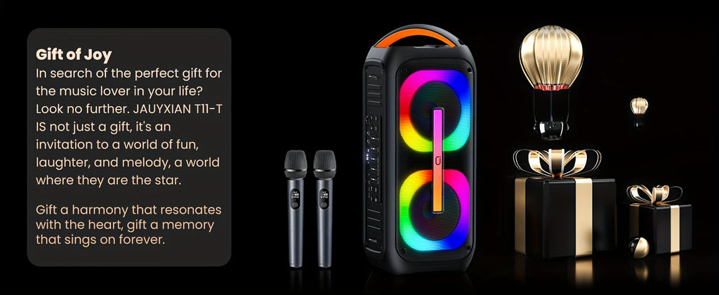 Large Karaoke Machine, Karaoke Speaker with 2 Wireless Microphones, Portable Speaker with Beat Light Show, Singing Machine Karaoke Home Speaker System with MIC Reverb, AUX Input, T11-T