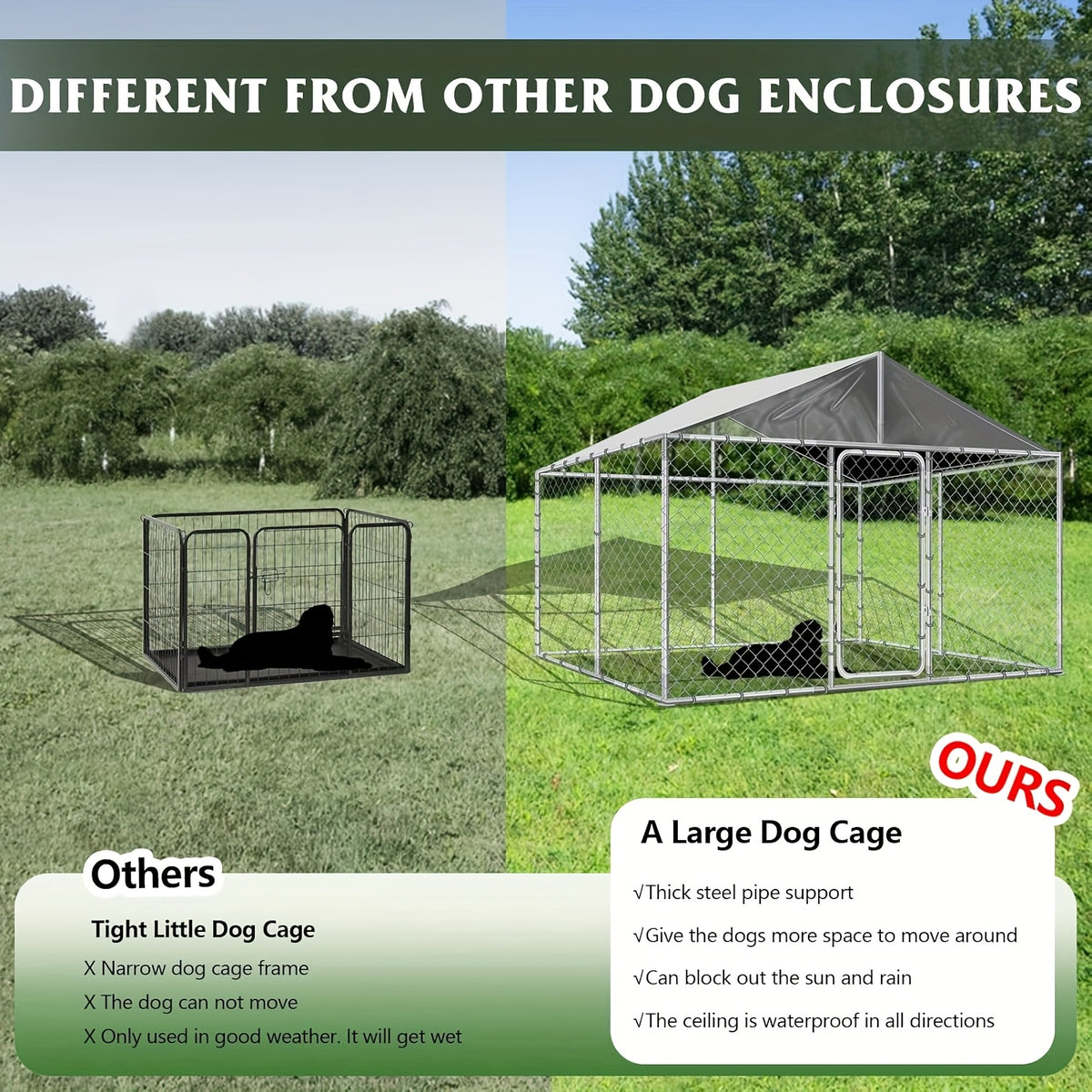 [Outdoor Dog Kennel] QUYZE Outdoor Dog Kennel With Roof, 10X10X7Ft Large Heavy Duty Dog Cage Run Playpen With Secure Lock, Water And UV Resistant