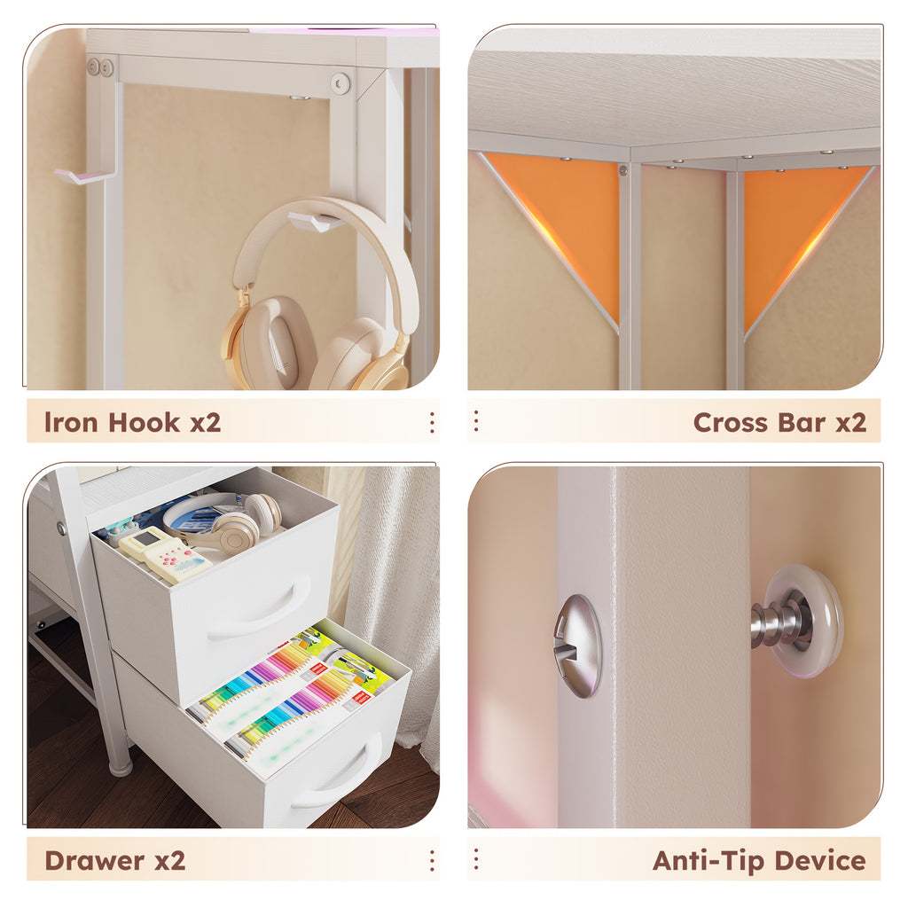Computer Desk with Hooks And Storage, Ample Storage Space, Suitable for Various Space Uses