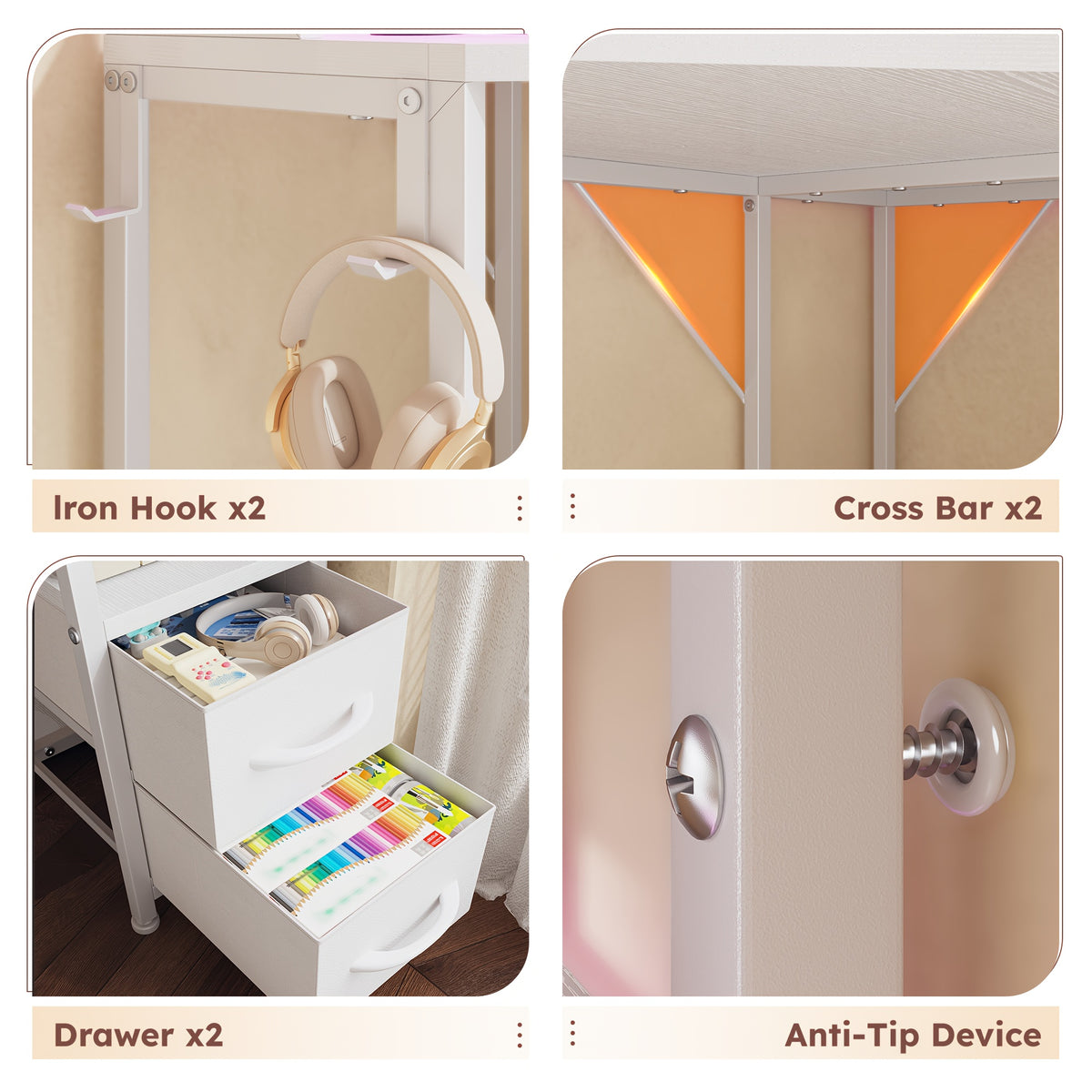 Computer Desk with Hooks And Storage, Ample Storage Space, Suitable for Various Space Uses
