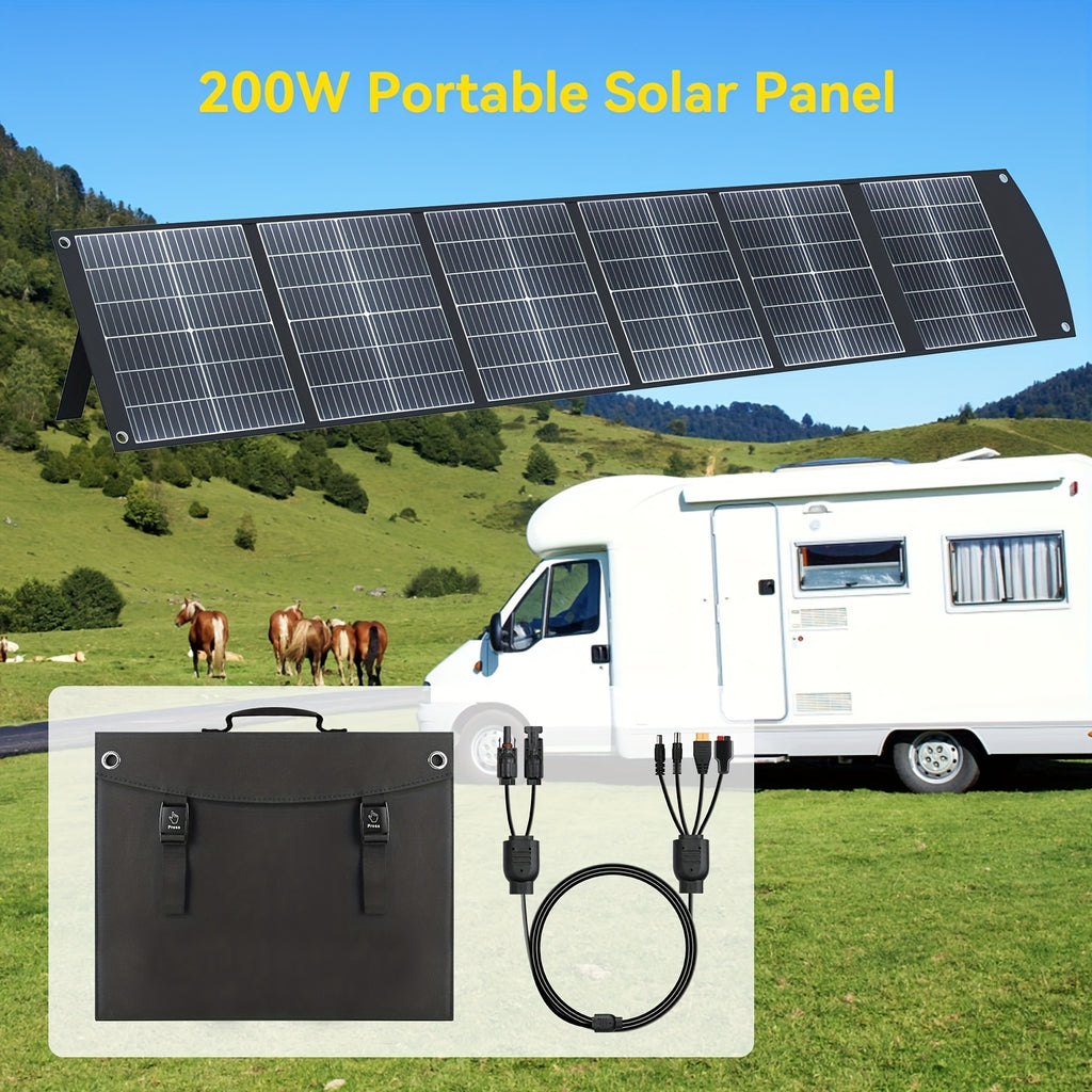 200W Portable Foldable Solar Panel - High Efficiency Solar Charger with USB-C PD3.0, USB-A QC3.0, MC4 & Multi-Output, Lightweight & Compact Design with 4 Kickstands, Perfect for RV, Camping, Road Trips, Fishing, Outdoor Adventures, Blackout Backup
