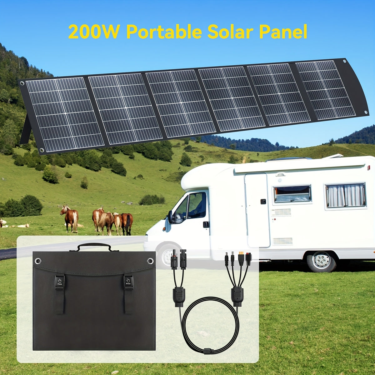 200W Portable Foldable Solar Panel - High Efficiency Solar Charger with USB-C PD3.0, USB-A QC3.0, MC4 & Multi-Output, Lightweight & Compact Design with 4 Kickstands, Perfect for RV, Camping, Road Trips, Fishing, Outdoor Adventures, Blackout Backup