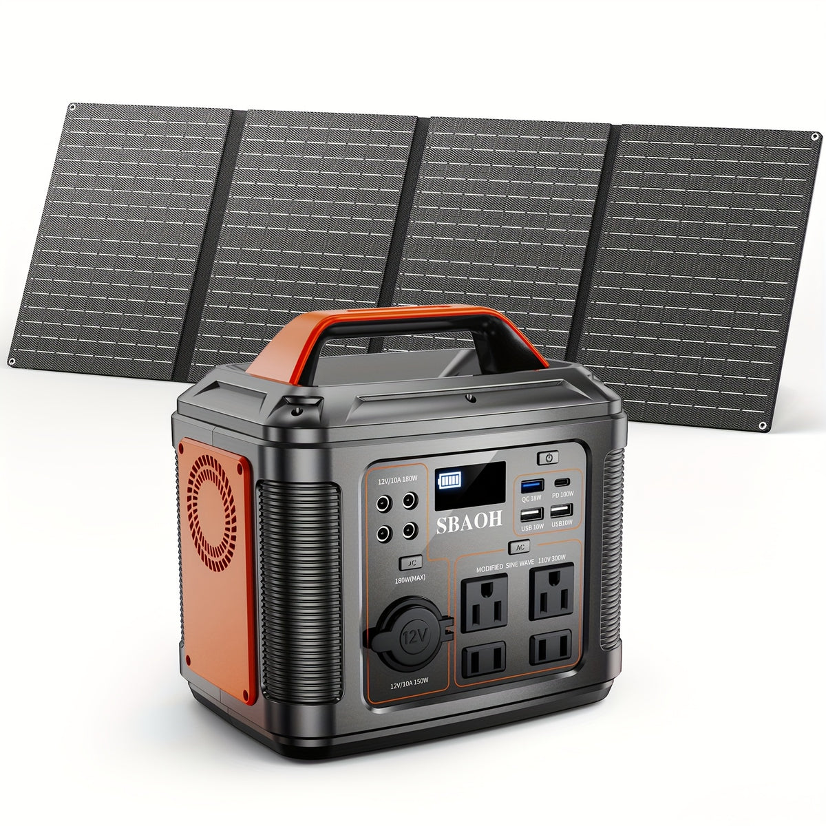 SBAOH 300W Portable Power Station, 296Wh 80000mAh Powerbank with AC & DC Output/Fast Charging/Flashlight/ RV/Emergency Backup/Camping Power Supply, Orange