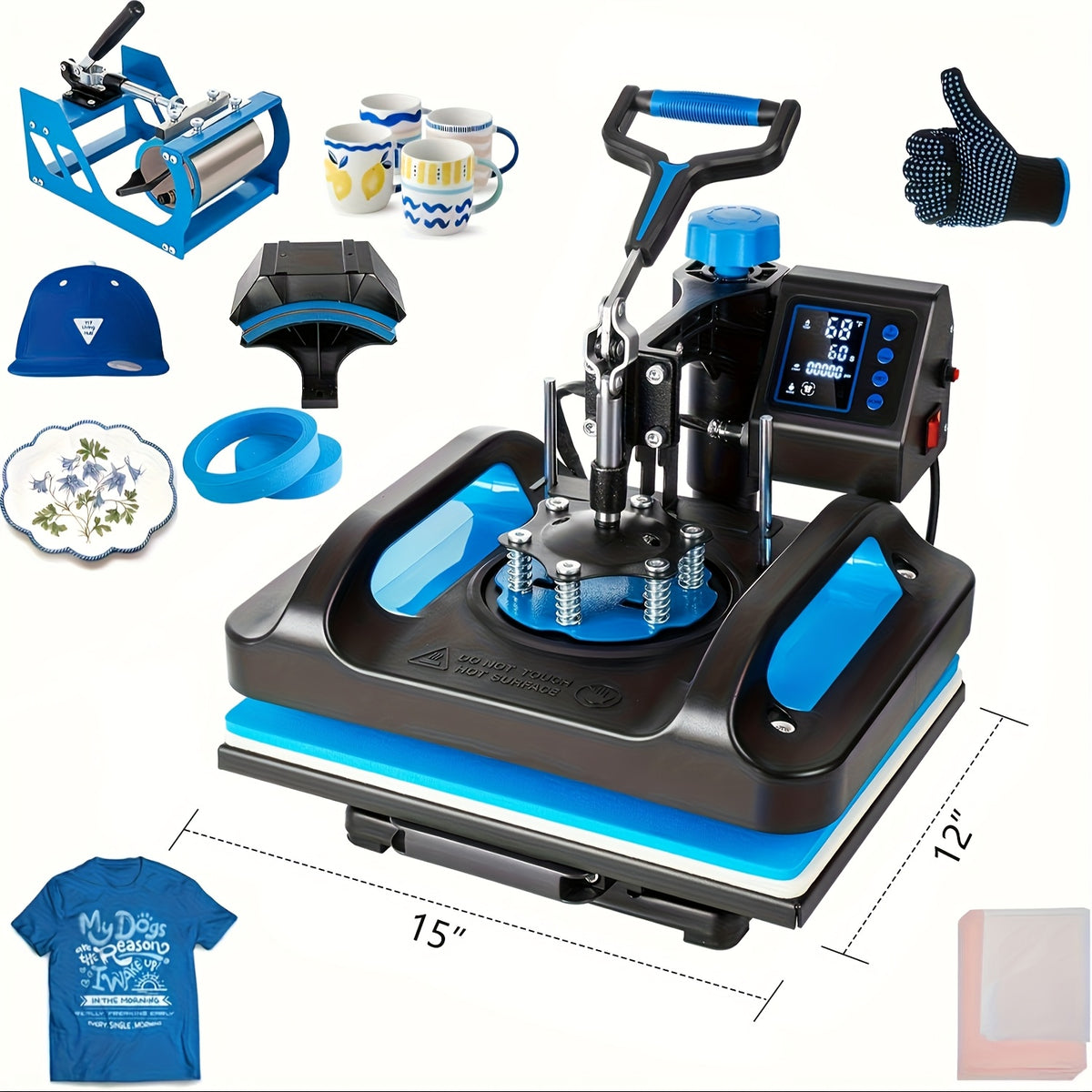 Hot Press Machine, 8-In-1 Hot Press Machine, 15 X 15 Inch Sublimation T-Shirt Press, 360-Degree Swing Hot Transfer Machine Multifunctional Combination for T-Shirts, Cups, And Hats