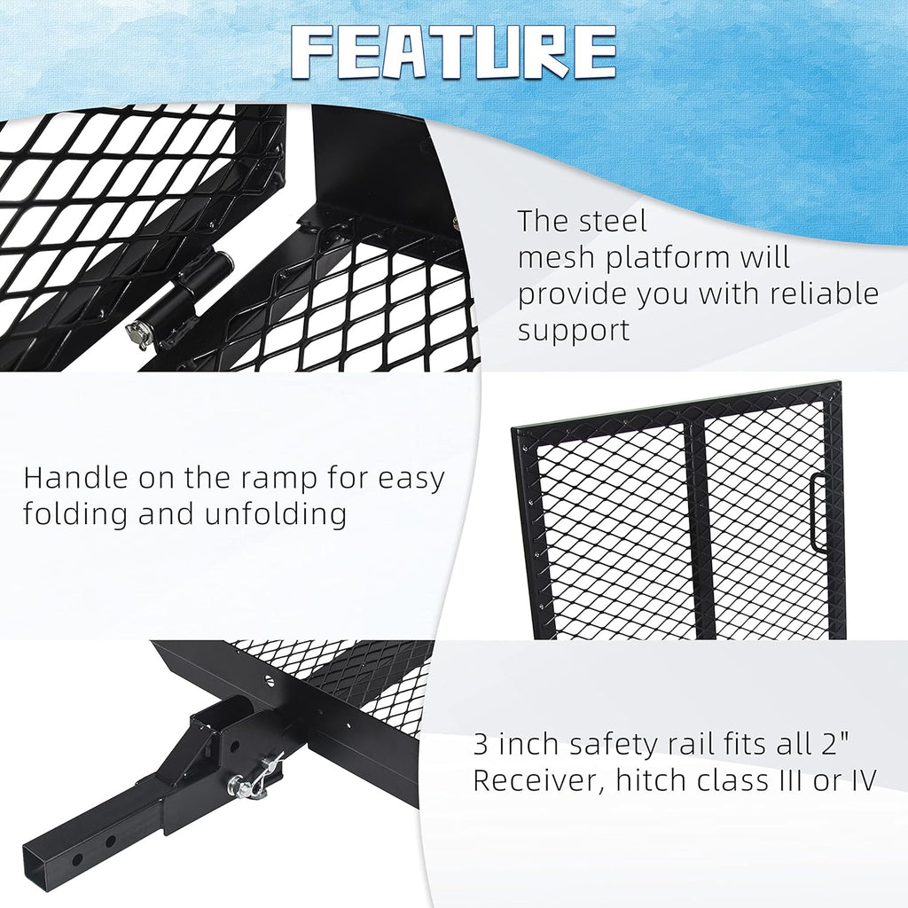 Hitch Cargo Carrier with Ramp Foldable Hitch Mount Wheelchair Carrier Mobility Scooter Ramp 500 Lbs Weight Capacity (halloween & accessories)