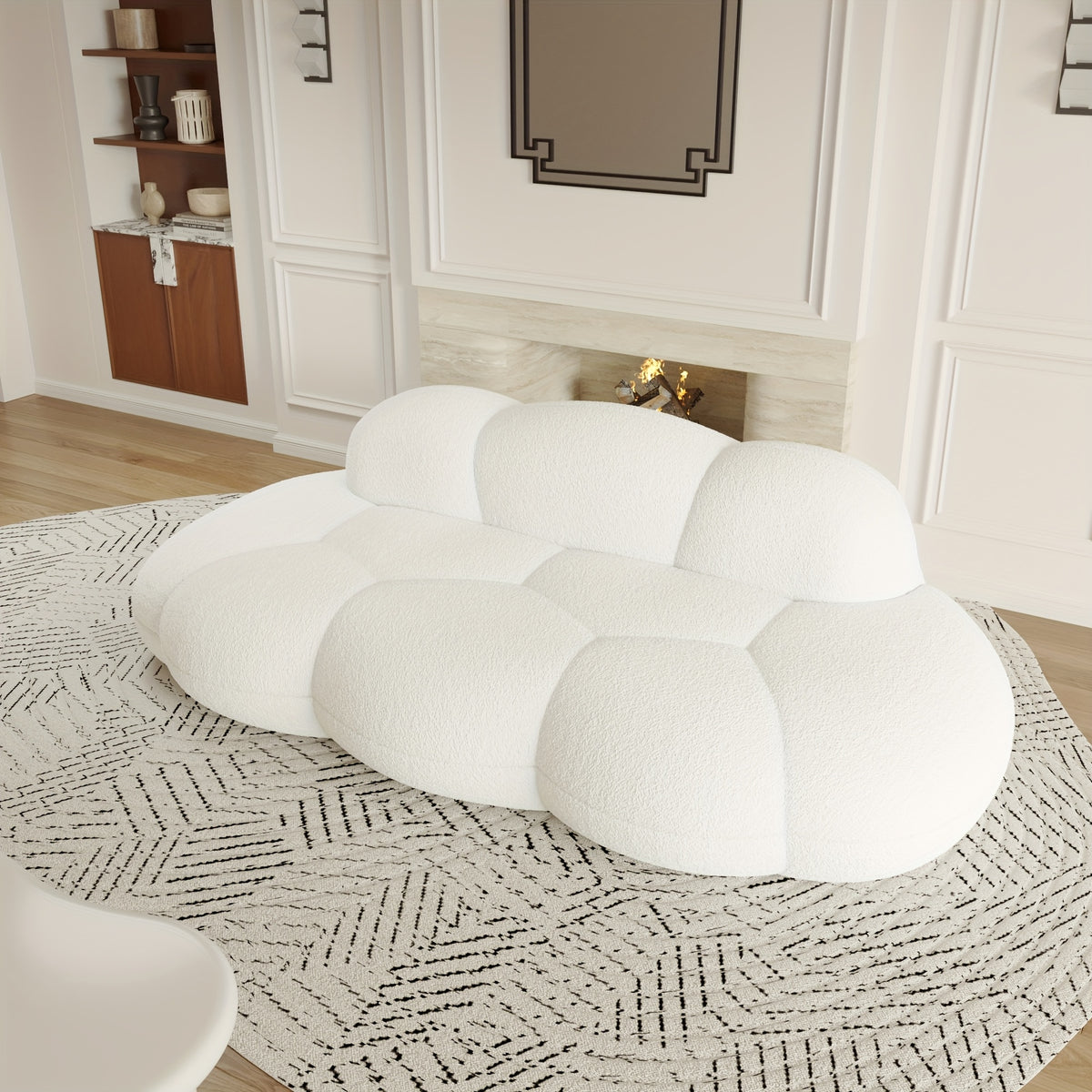 Cloud-Shaped Floor Sofa in Textured Sherpa, No-Assembly Lounge Seating for Apartments and Bedrooms