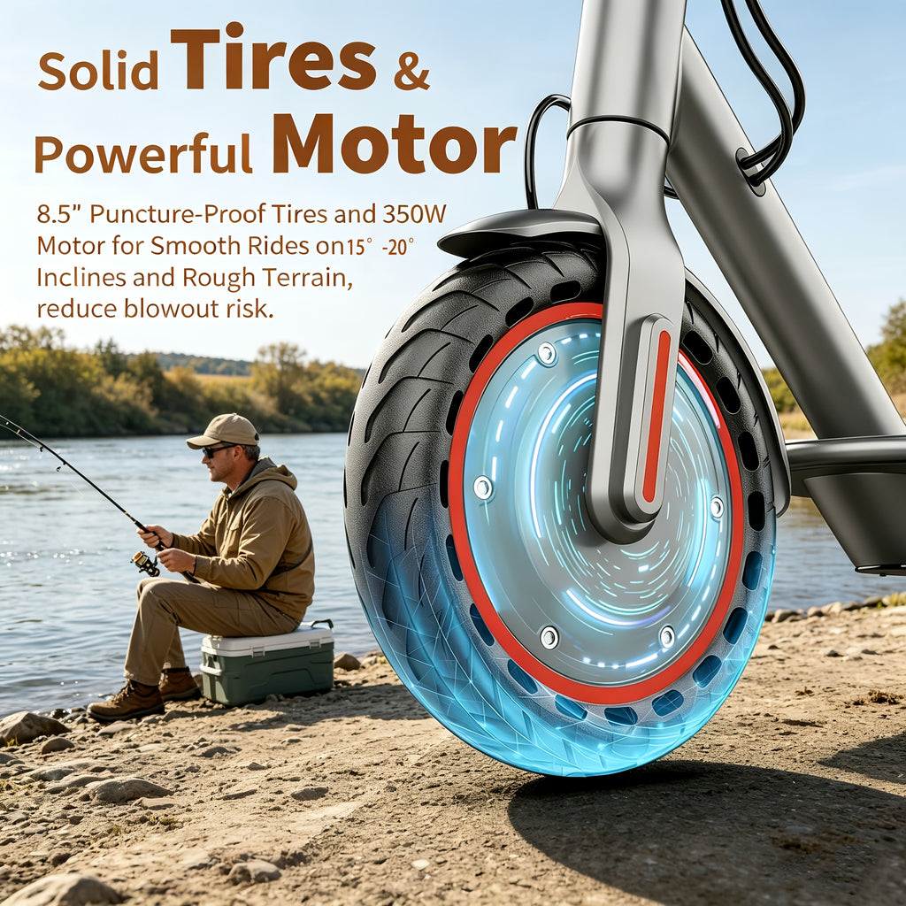 Long Distance Range, Foldable Adult Electric Scooter, 350W Motor, 8.5" Anti-Slip Solid Tires, Smart APP & LCD Dashboard, 3 Adjustable Speeds, Dual Safe Brakes, LED Headlight Taillight, Built-in Bell, Aluminum Alloy Frame, 265 LBS Max Load