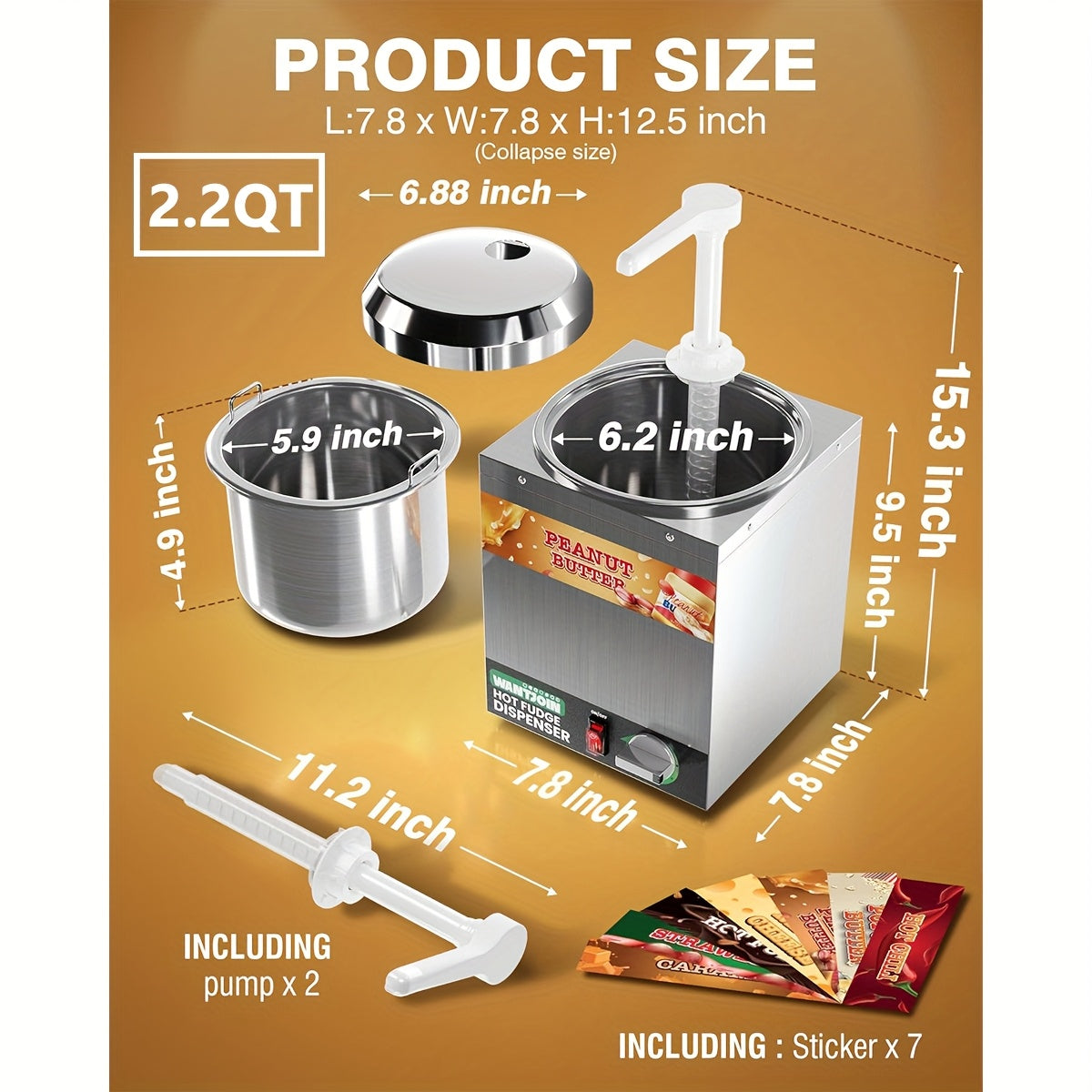 Premium Nacho Cheese Dispenser - Commercial-Grade Stainless Steel Pump Dispenser with Adjustable Temperature Control