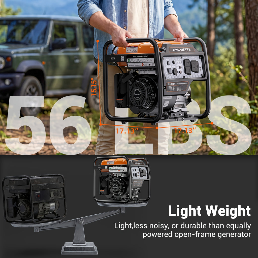 4000W Portable Inverter Generator, Low Noise Technology, 30A RV Outlet, Suitable for Home Emergencies, Emergency Use, and Camping, Can Handle Extreme Snowstorms and Hurricanes, Complies with EPA Standards