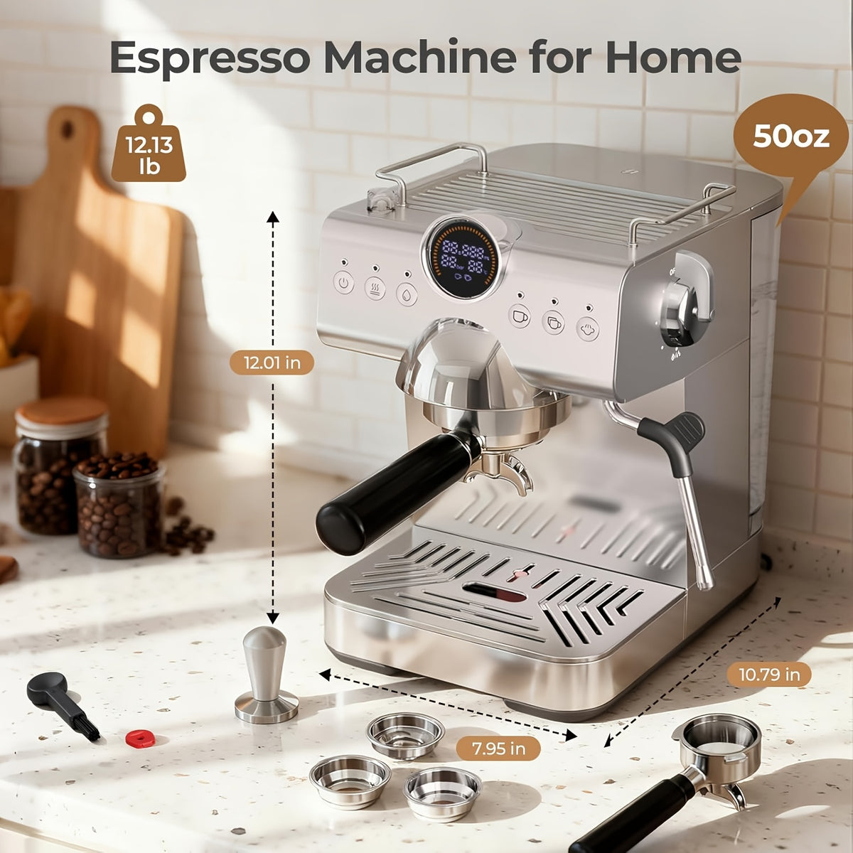 20 Bar Espresso Machine with Built-In Grinder, Professional Cappuccino And Latte Machines with Milk Frother, 3-In-1 Stainless Steel Espresso Coffee Maker for Home, Office, Or Cafe
