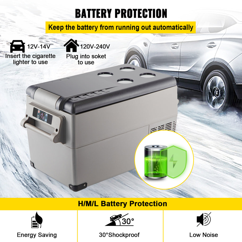 VEVOR Portable Refrigerator 37 Quart (35 Liter), 12 Volt Refrigerator (-4℉~68℉), Car Refrigerator Dual Zone with 12/24v DC & 110-240v AC for Camping, Travel, Fishing, Outdoor or Home Use