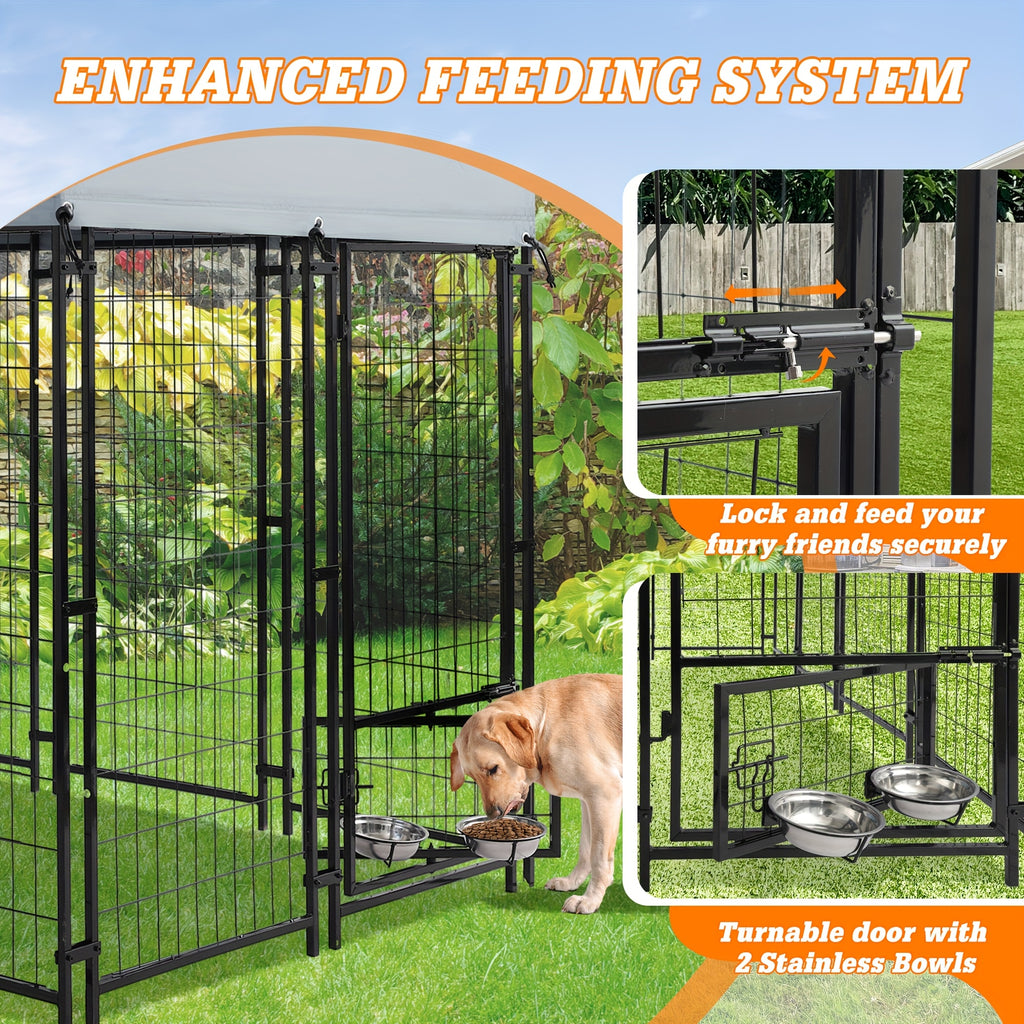 Large Outdoor Dog Kennel Measuring 8X4X6 Feet - Sturdy Welded Wire Steel Playpen Enclosure for Dogs - Includes A, Uv-Resistant Cover And a Secure Lock for Your Backyard