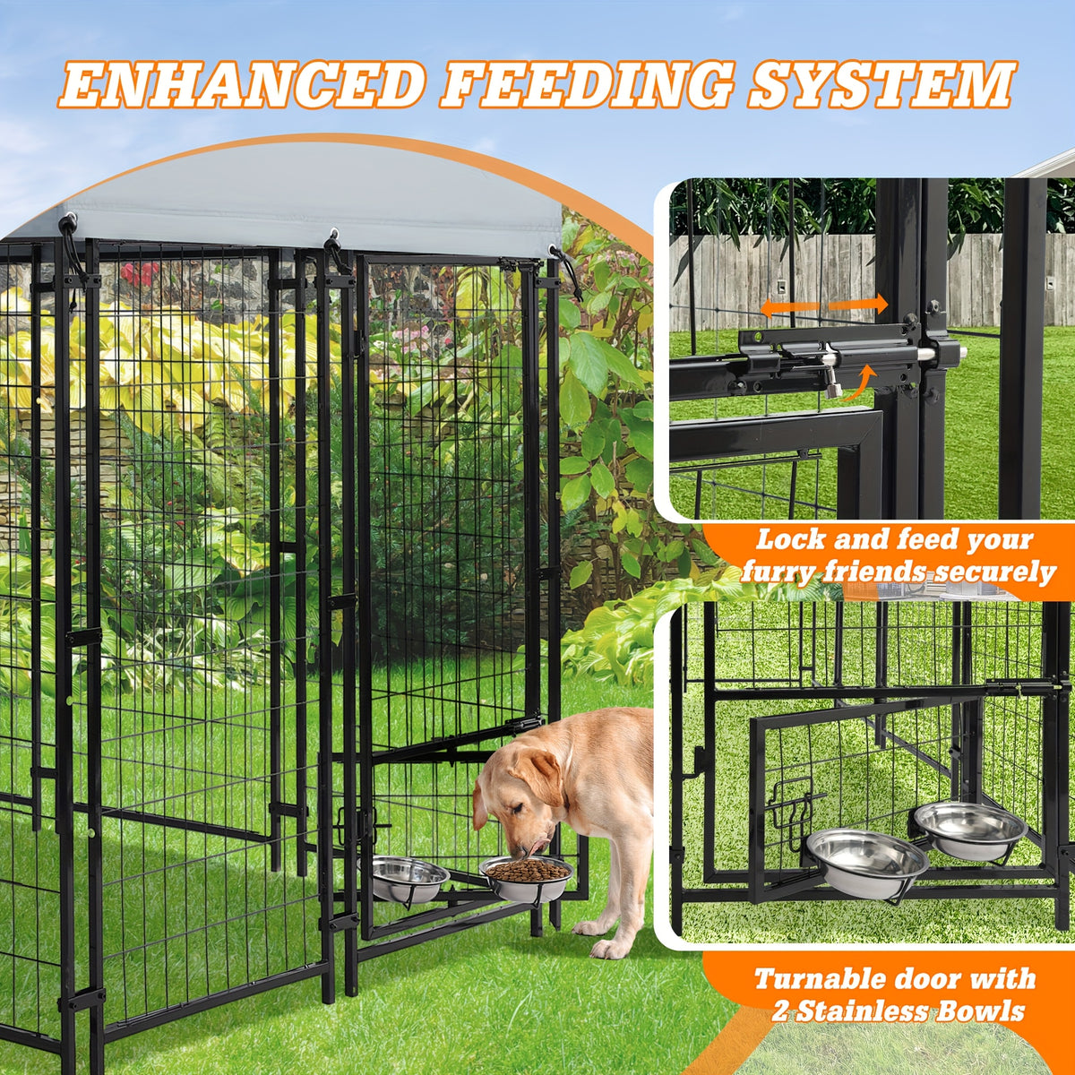 Large Outdoor Dog Kennel Measuring 8X4X6 Feet - Sturdy Welded Wire Steel Playpen Enclosure for Dogs - Includes A, Uv-Resistant Cover And a Secure Lock for Your Backyard