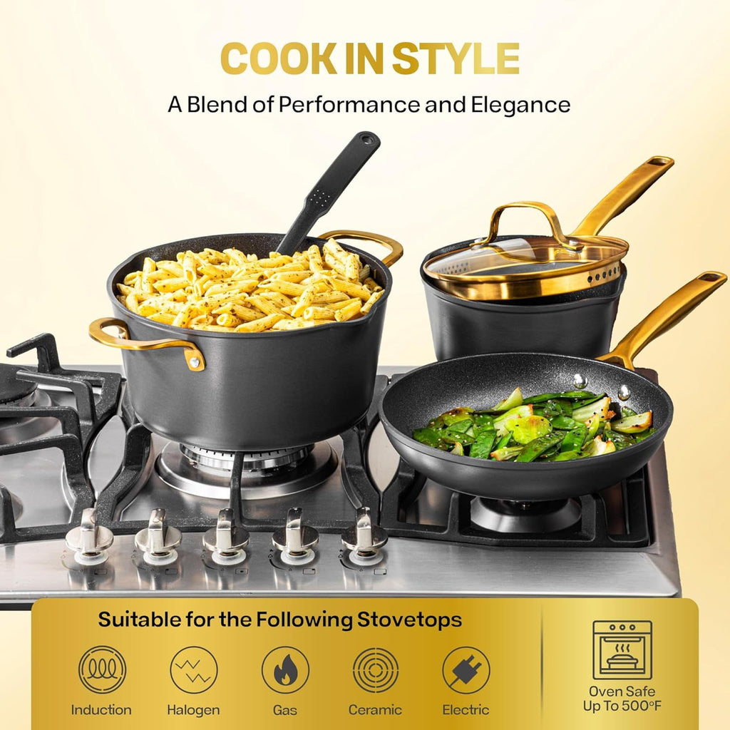 Granitestone Armor Max 20 Pc Hard Anodized Pots and Pans Set Non Stick, Induction Cookware Sets, Anodized Cookware Sets, Nonstick Cookware Set with Knife Set and Deep Fryer, Oven & Dishwasher Safe