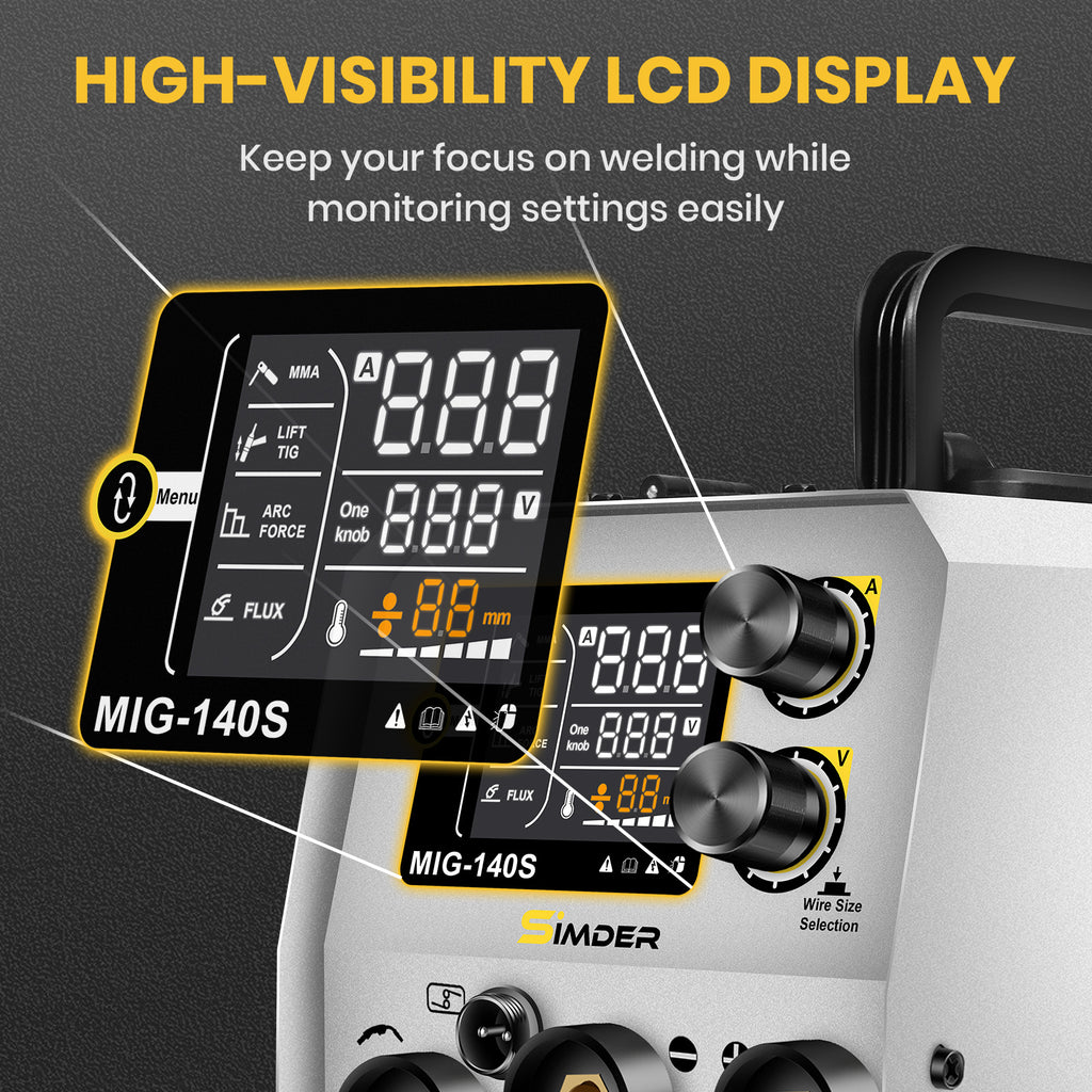 MIG Welder 3 In 1 MIG/ARC/Lift TIG Welder With 24pcs 14AK MIG Welding Accessories, 110V 140A Smart LCD MIG-140S Welding Machine with TIG Torch, ARC Force, IGBT Inverter, Automatic Wire Feeding, Stable Arc, Intelligent Cooling and Overload Protection, Perf