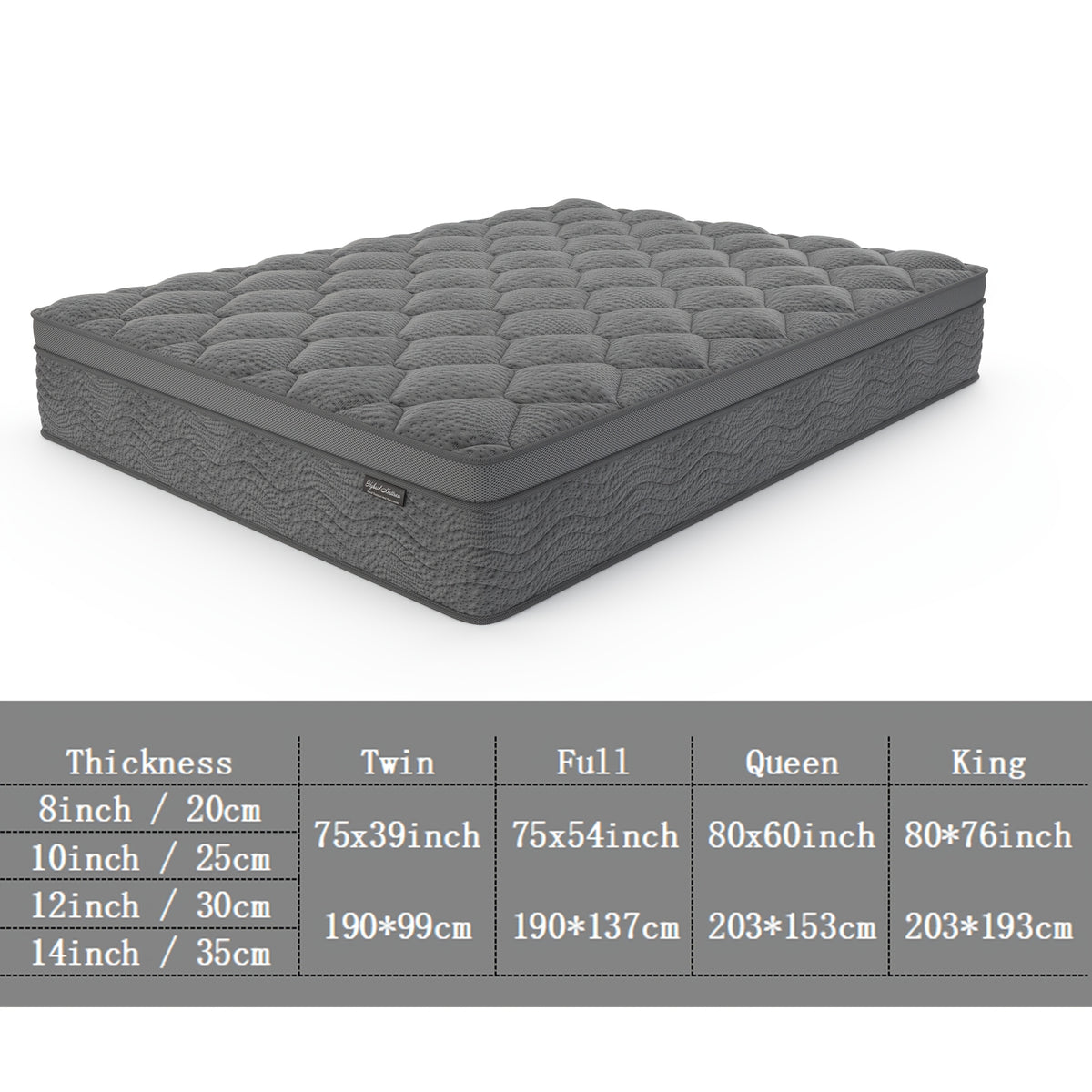 8/10/12 Inch Mattress in Twin, Full, Queen, And King Sizes - Ergonomically Designed, Medium Firm Hybrid Mattress, Offering Luxurious Comfort with Pocket Springs, Grey Quilted Cover, Bed Mattresses