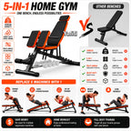 Home Gym Weight Bench, 5-In-1 Adjustable Workout Bench for Abs, Back, Glutes And Core Training, Heavy Duty 1000LBS Capacity