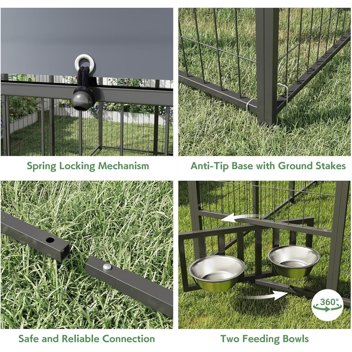 Heavy Duty Outdoor Dog Kennel for Yard, 10x10 Large Chain Link Fence with Roof, Dog Run Enclosure with Self-Locking Latch & Feeding Bowl