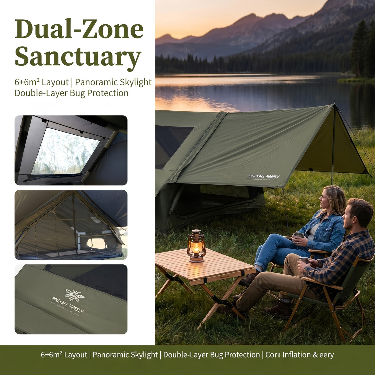 6-10 Person Inflatable Camping Tent - Easy-To-Set-Up Family Outdoor Tent with Sunshade, Windproof, Heat Insulation, And Mosquito Protection. High-Quality Design, Suitable for All Seasons, Includes Storage Bag, Air Conditioning Vent, And Chimney