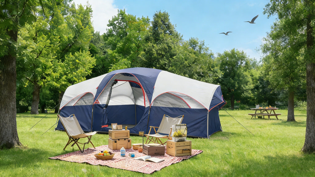 8-Person Family Camping Tent with Removable Two-Room Divider for Quick Outdoor Setup and Open Views