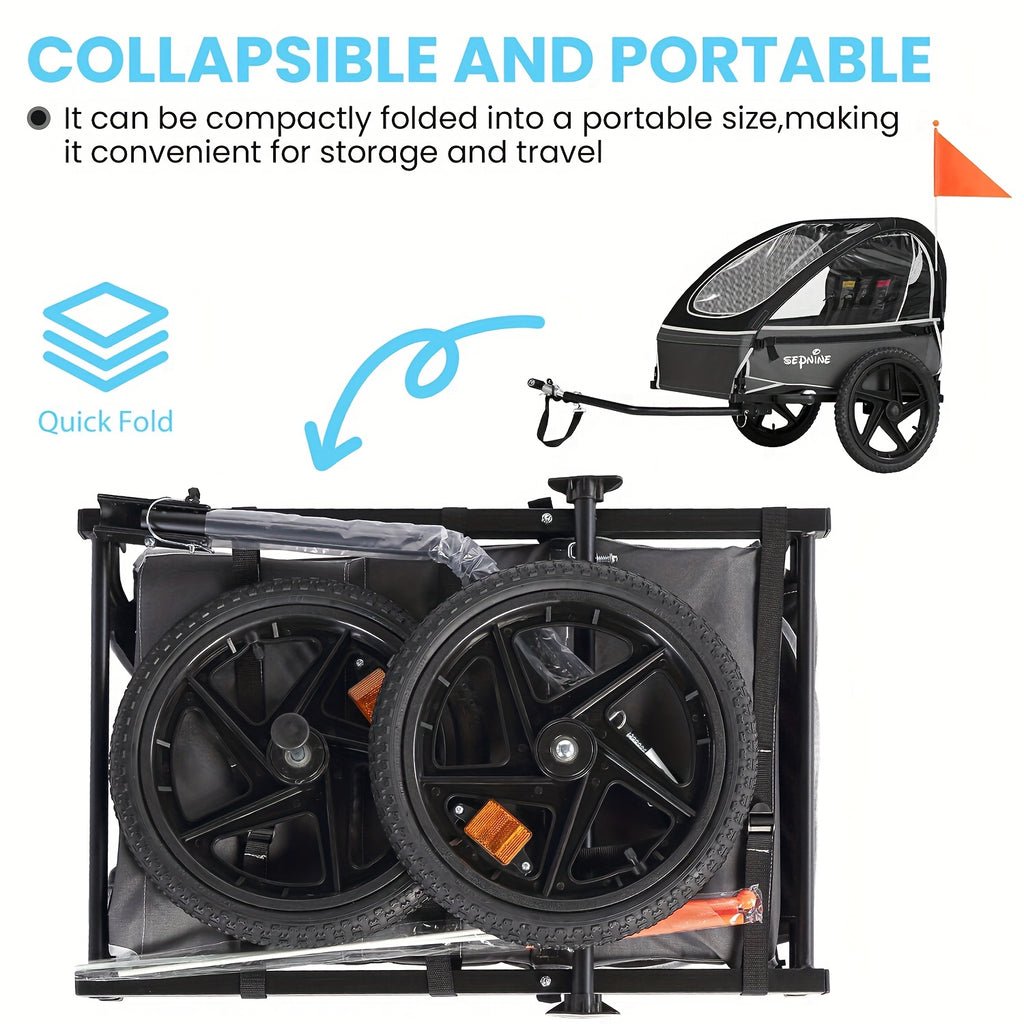 Bicycle Trailer, Double Seat Trailer, Large Tires, Foldable for 1 to 2 People, Maximum Load Capacity 88.18LB