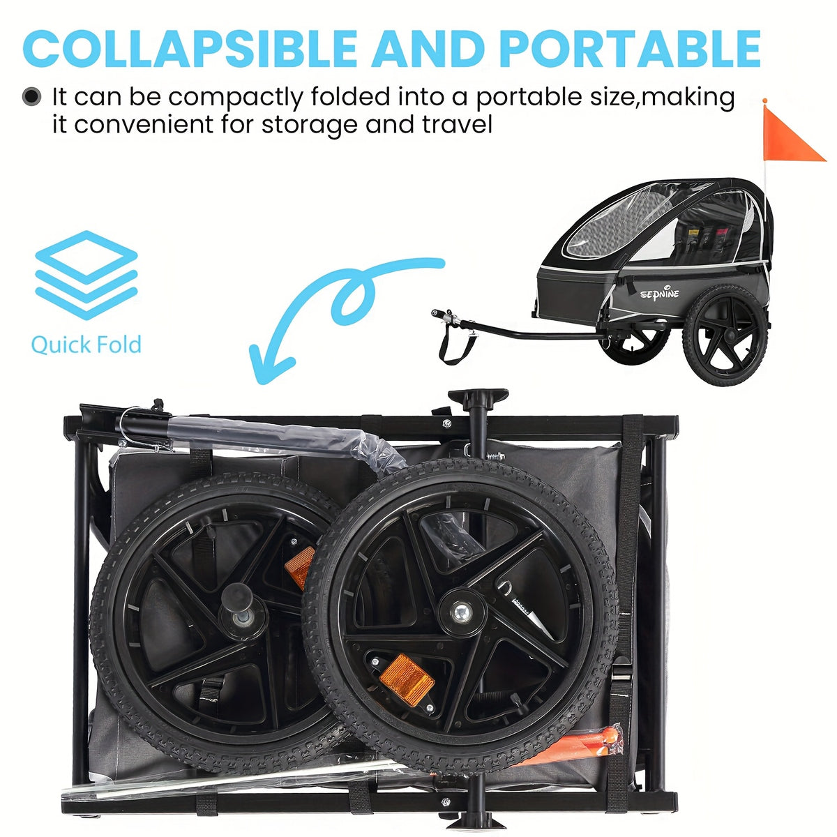 Bicycle Trailer, Double Seat Trailer, Large Tires, Foldable for 1 to 2 People, Maximum Load Capacity 88.18LB