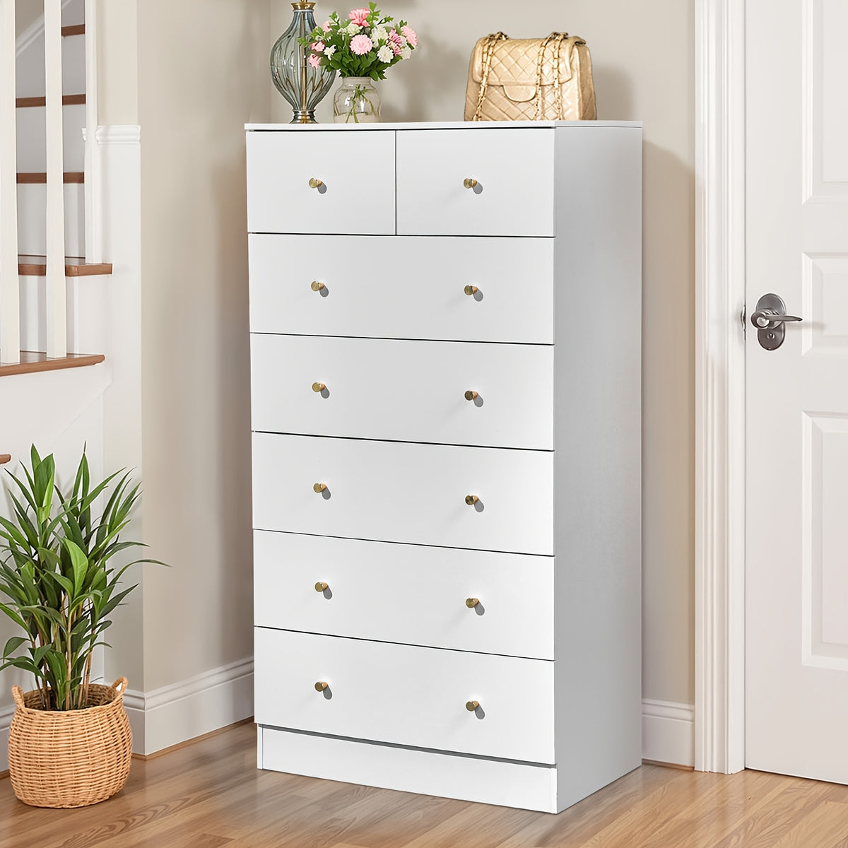 Bonnlo Dresser Featuring Seven Drawers, Wooden Chest of Drawers, Contemporary Storage Organizer Nightstand for The Bedroom