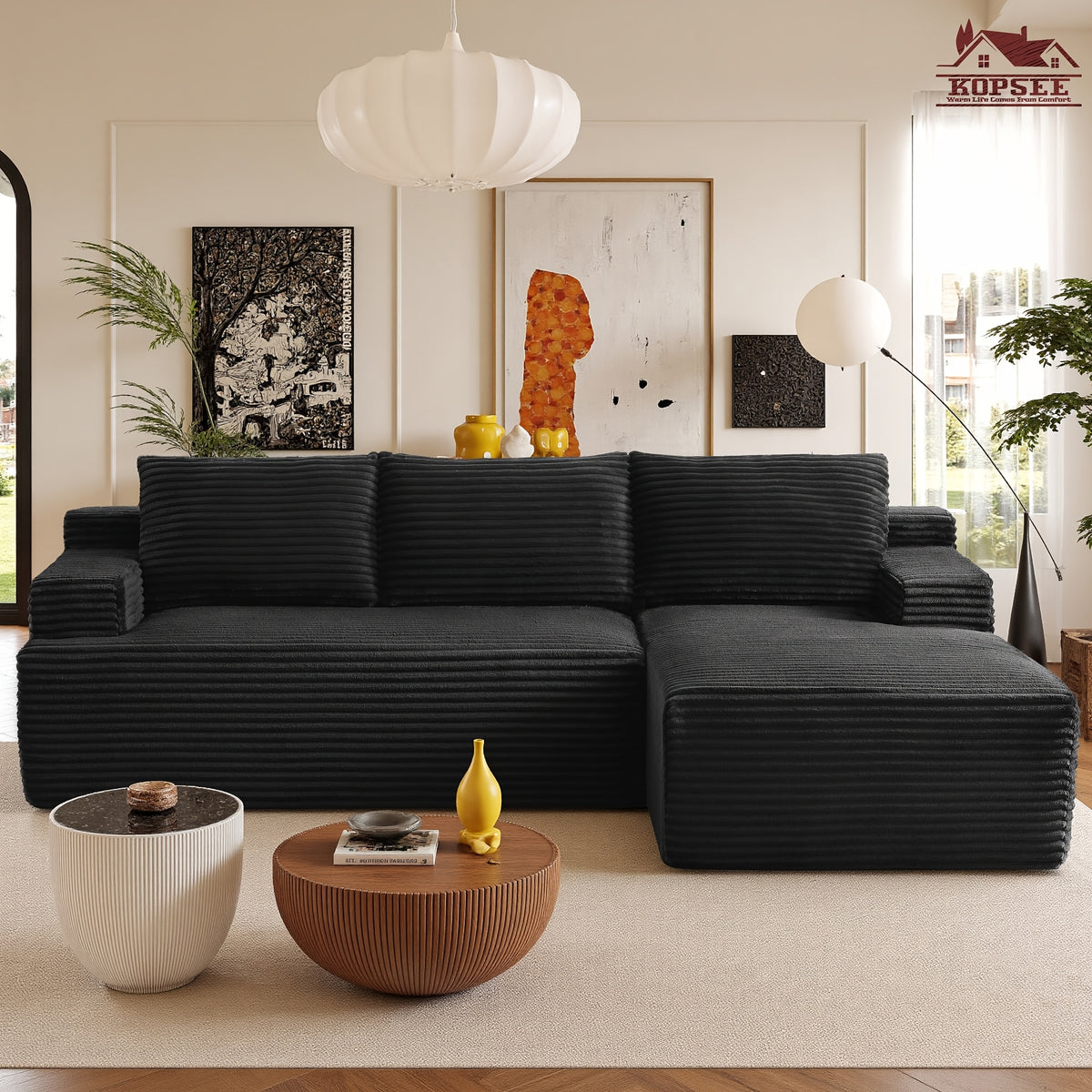 KOPSEE 96" Sectional Sofas for Living Room Cloud Couch Sofa with L-Shape Upholstered Boneless Couches Modern Modular Sectional Sofa with Chaise