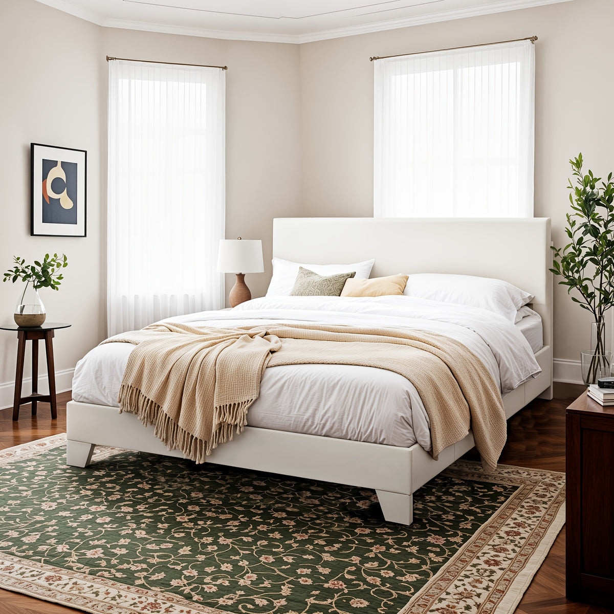 HOOMIC Upholstered Platform Bed in Full, Queen, Or King Sizes with an Adjustable Headboard, Sturdy Wooden Frame, Easy Assembly, No Box Spring Required, Available in 5 Colors: Beige, Dark Grey, Light Grey, Black, White
