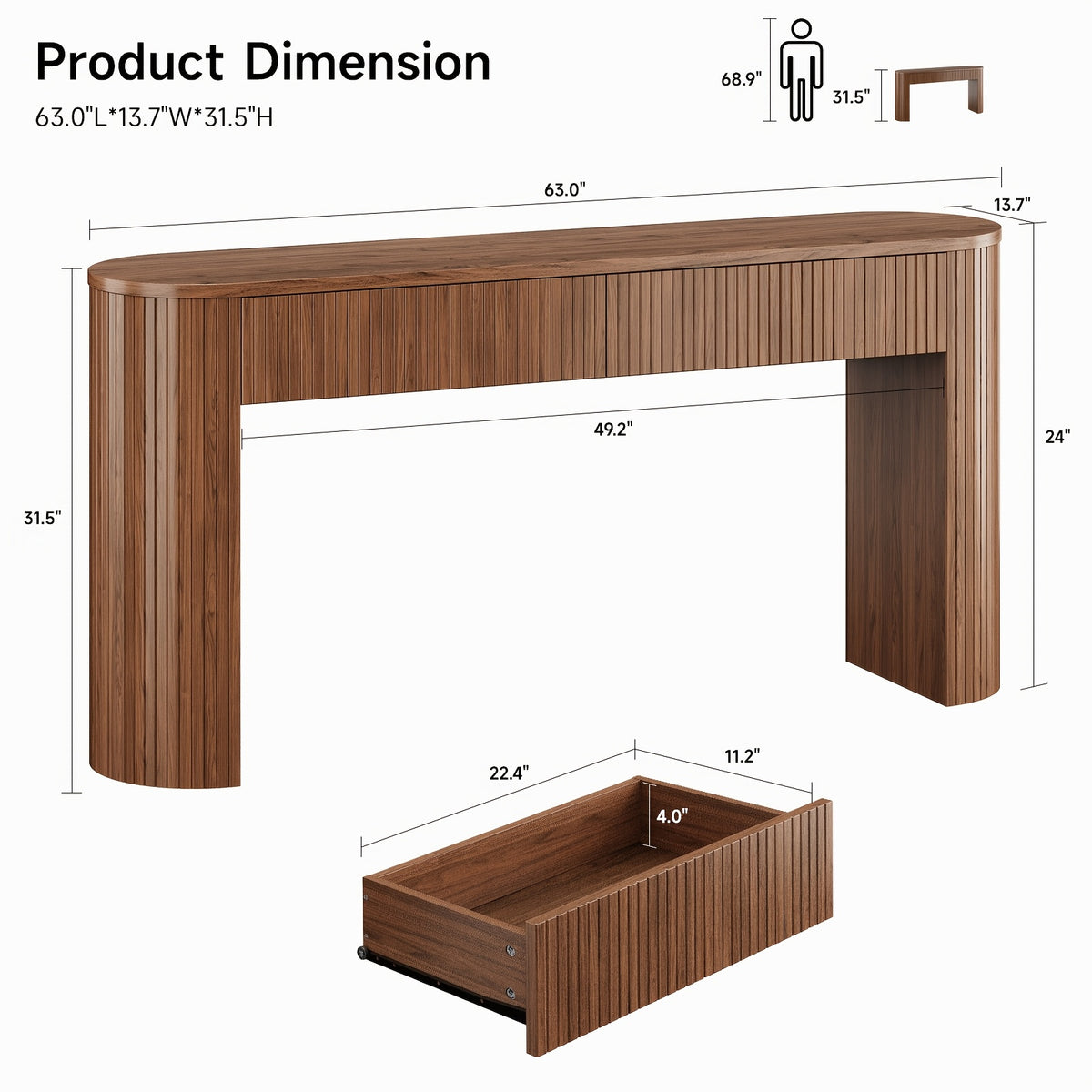 Console Table for Entryway or Behind the Sofa with Two Storage Drawers and a Clean Fluted Front Design