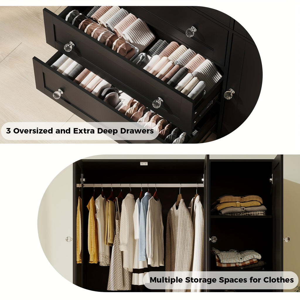 31.5"/47"/63" Large Wardrobe Armoire Closet with Hanging Rod, Mirror And Doors, Drawers & Shelves, for Bedroom
