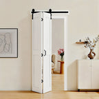 VEVOR Bifold Barn Door, 24" x 84"/36" x 84", MDF Bi-Fold Sliding Closet Doors, Hardware Kit Included, H-Frame Space-Saving Design, Need to Assemble, for Bedroom, Living Room, Wardrobe and Room Divider, White