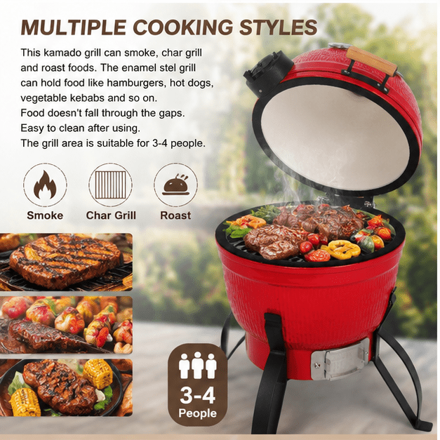 20 "Portable ceramic Charcoal Barbecue BBQ heavy-duty outdoor barbecue grill with adjustable ventilation and heat-resistant cover Perfect for camping, backyards, terraces, and trailers (including the stand)