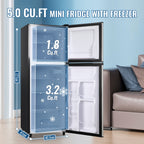 5.0/3.5/2.5 Cu.ft Small Fridge with Freezer 2-Door Compact Refrigerator 7-Level Adjustable Thermostat, Removable Shelves and Bakset, Perfect for Dorm, Office, RV, Bedroom, Silvery