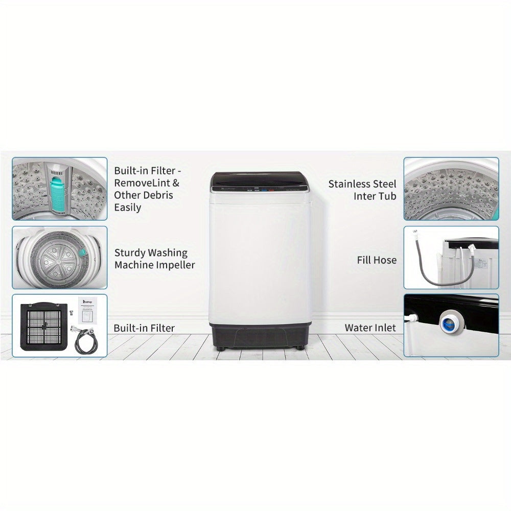 Full Automatic Washing Machine, 15.6/17.6/17.8/25Lbs Top Load Portable Washer with Drain Pump, 10 Wash Programs 8 Water Level Washer and Dryer Combo, 2 in 1 Washer and Dryer for Apartments, RV, Camping
