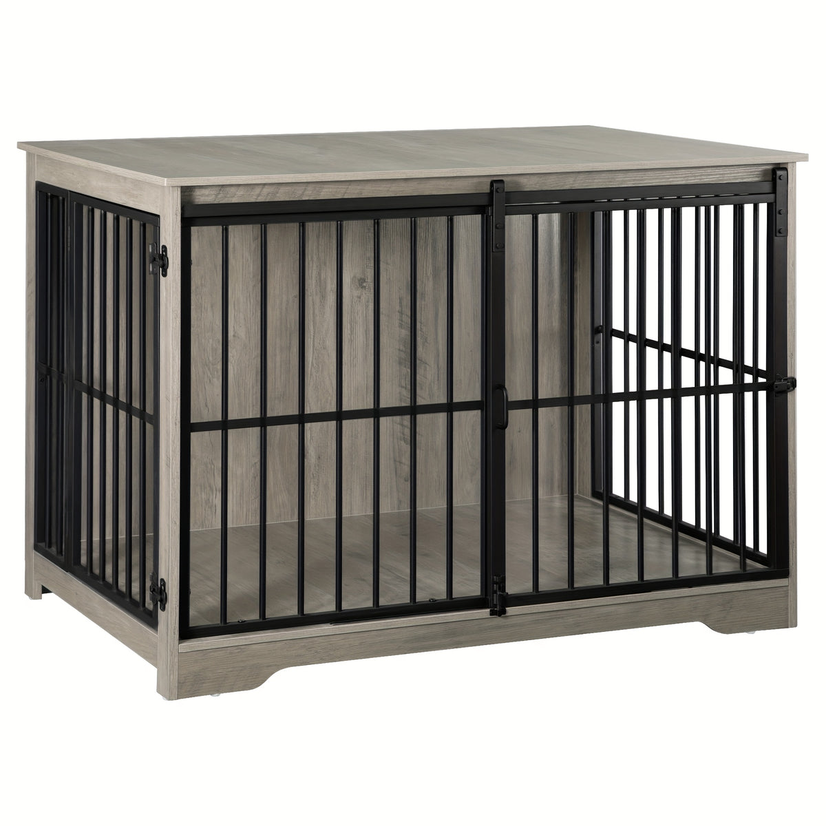 XL Large Dog Crate Furniture, 44.1" Indoor Dog Kennel Furniture with Barn Door, Wooden Tall Dog Crate, Heavy Duty Dog Cage for Large Dogs, Side End Table, Anti-Chew, Rustic Brown, Black, Greige Black, White Brown