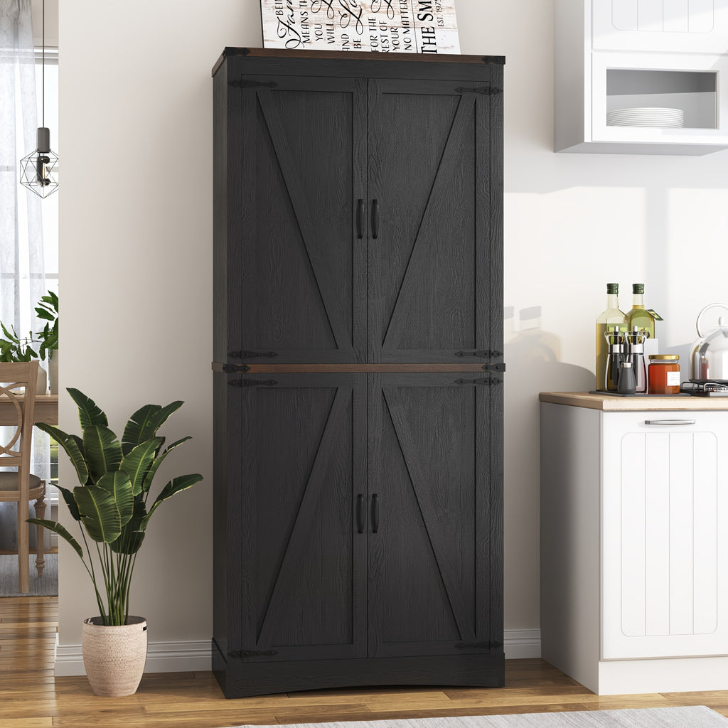 Farmhouse Tall Storage Cabinet with 4 Doors & Adjustable Shelves, 71in Pantry Cabinet for Kitchen, Living Room, Dining Room, Bathroom, Rustic Wood Storage Cabinet