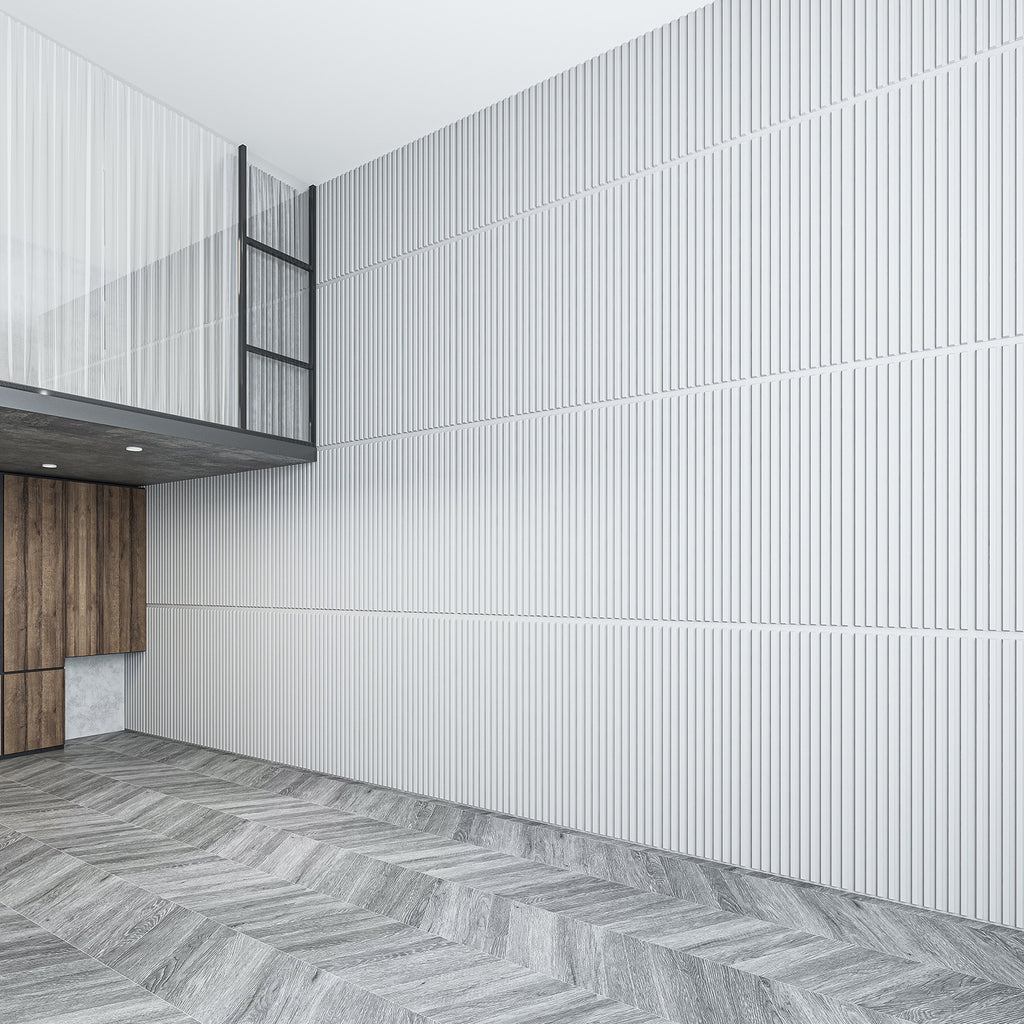 White 12-sheet 3D Slat Design Wall Panels for Interior Room Decor, 2x4 FT PVC Decorative Panels - Ideal for Stylish Flooring and Wall Enhancements