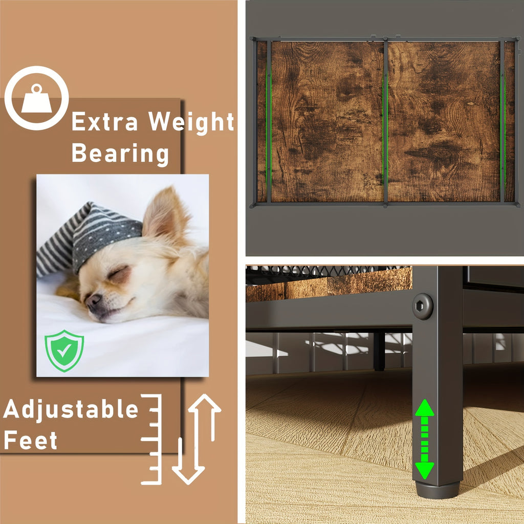 Dog Crate Furniture, Dog Kennel for Small Medium Large Breed, Heavy Duty 43" Large Corner Dog Crate, Indoor Pet Cage with Side Door