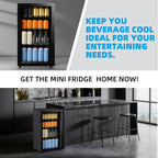 WANAI Mini Fridge Cooler 125Cans Beverage Refrigerator Glass Door Beverage Cooler for Beers Wine Juicer Cooler Adjustable Shelves LED Lights for Home, Office Or Bar