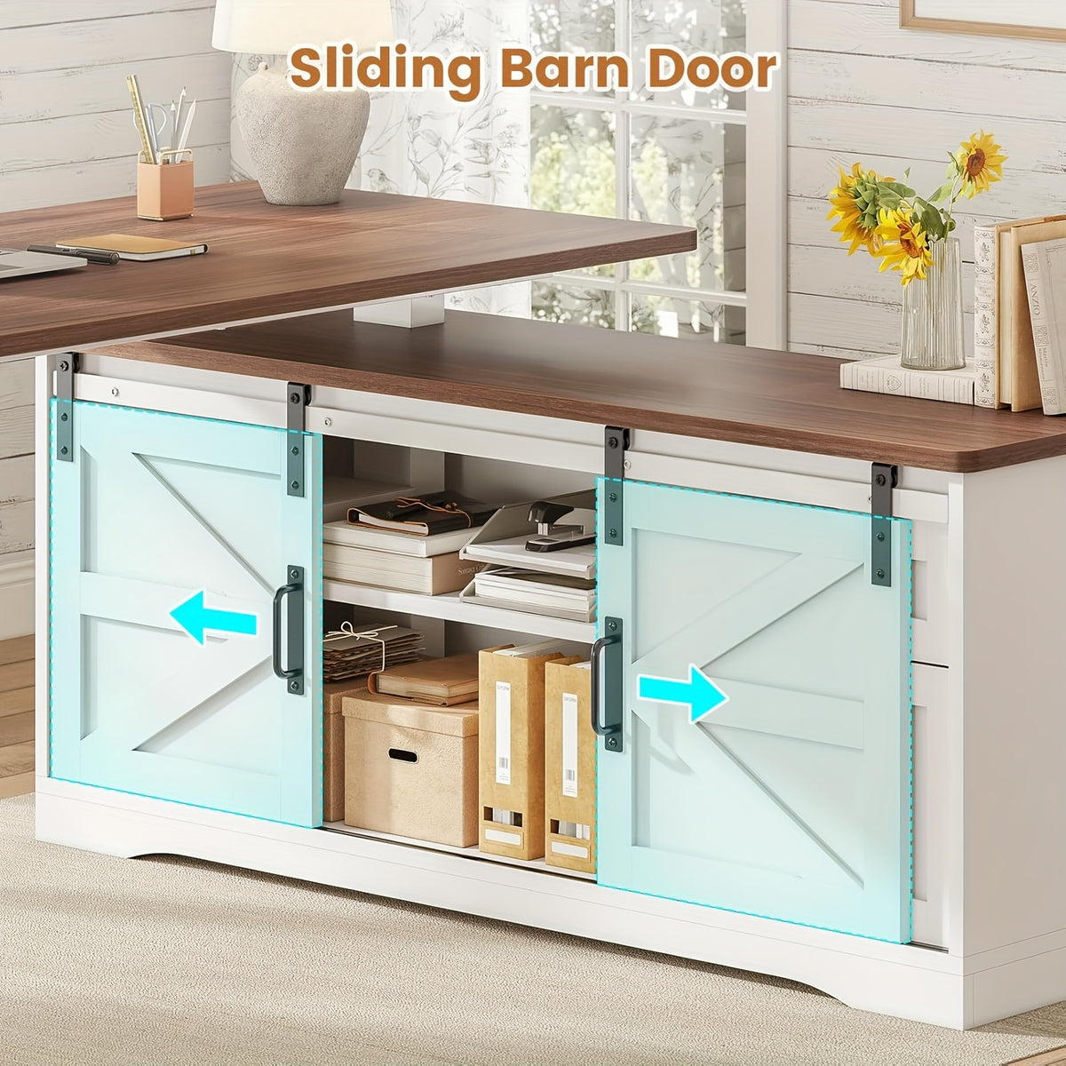 Farmhouse L Shaped Standing Desk with Storage Drawers, 55" Height Adjustable Corner Office Desk for Home Office, Standing Computer Desk