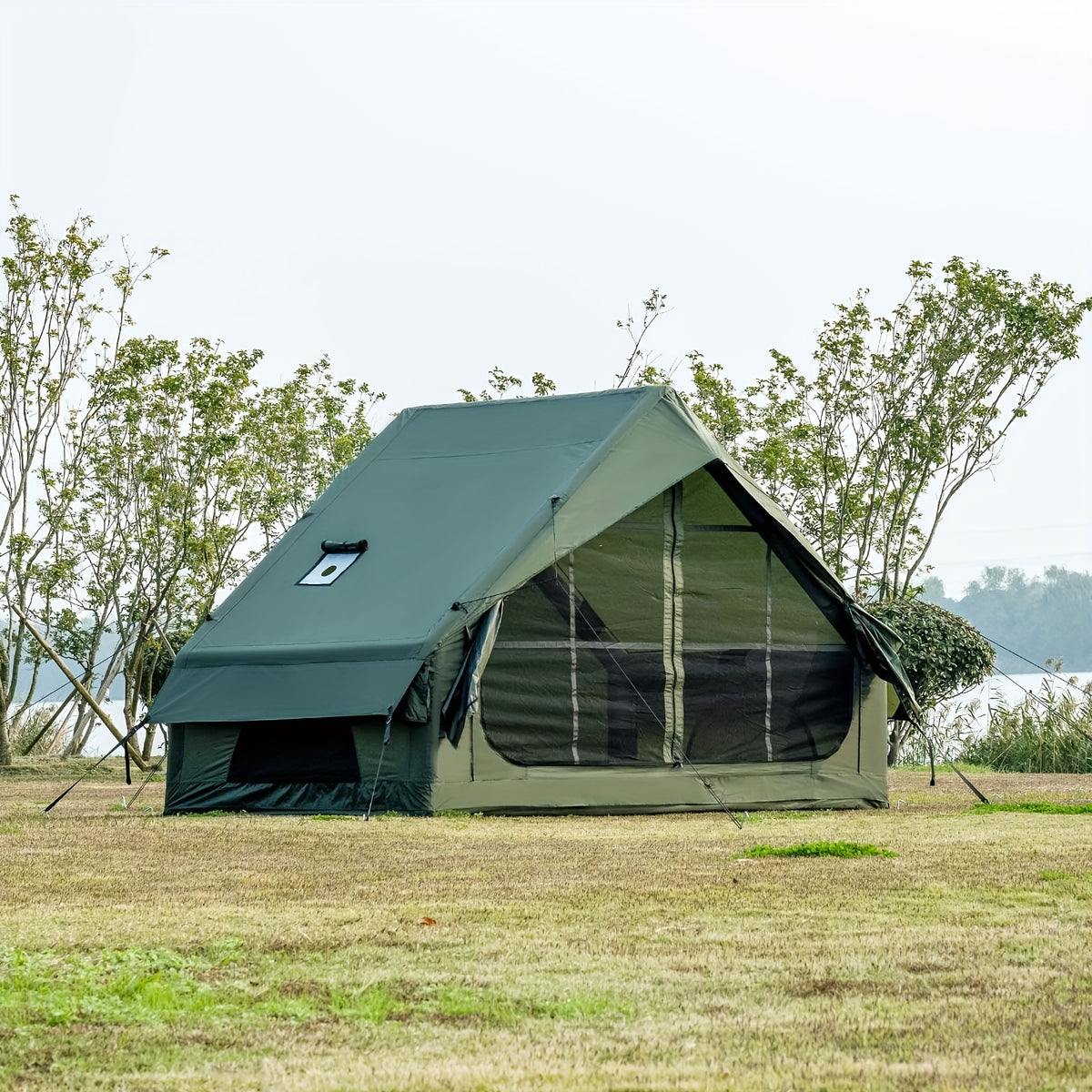 65 Sq.ft Inflatable Camping Tent For 3-4 Person, Self-Supporting Air Tent With Easy Setup, Windproof Cabin Tent With Mesh Windows, Portable Inflatable Tent For Outdoor Camping, Hiking, Backpacking & Travel
