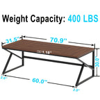 [Extra Long Computer Desk] 70 Inch Extra Long Computer Desk, Industrial Metal Wood Home Office Desk, Large PC Laptop Table For 2 Person Executive Writing Work Study Gaming, Bedroom Living Room Dual Monitor Desk, Dark Gray
