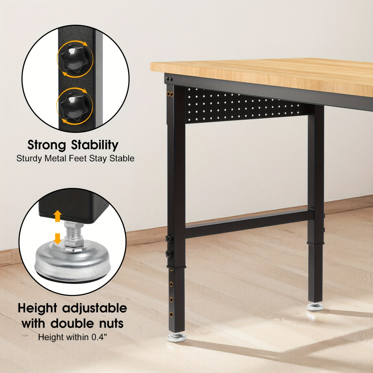 [Heavy Duty Workbench] 48"×24" Heavy Duty Workbench With Wheels, 2000 LBS Load Capacity Thick Solid Wood Work Table With Power Outlets, Pegboard, Work Bench For Garage, Office, Home, Workshop, Commercial